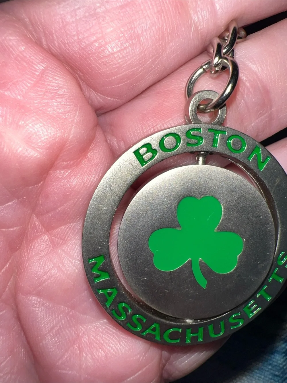 Boston Massachusetts Irish Green Shamrock Luck Keychain Key Chain Ring